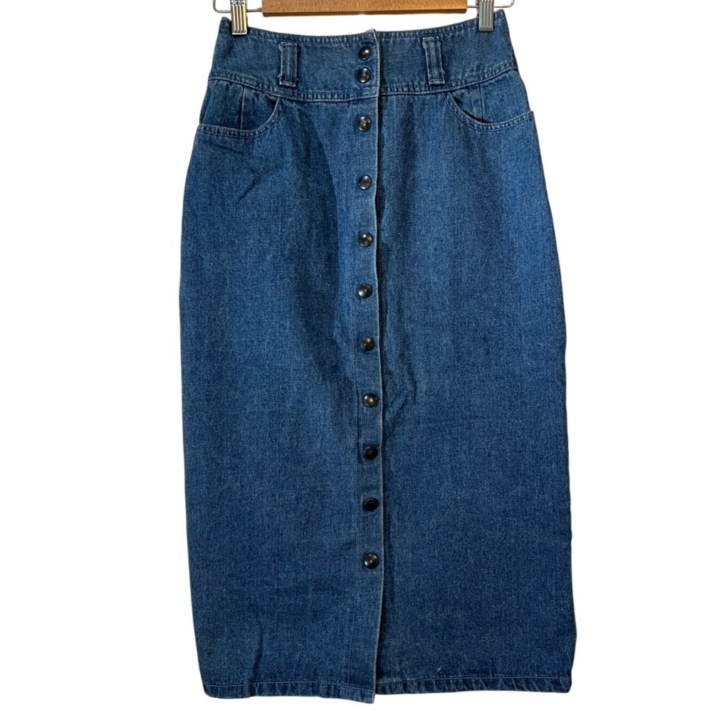 Vintage Triad Express‎ Dark Blue Button-Front Denim Midi Skirt